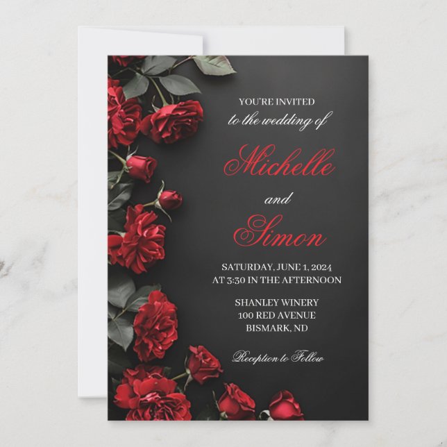 Invitación de Boda de Rosas Rojas (Anverso)