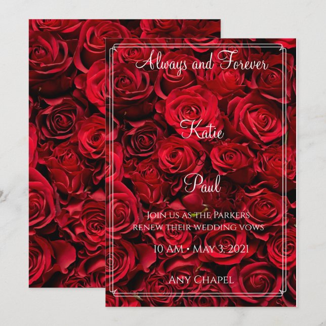 Invitación de boda de rosas rojas elegantes (Anverso / Reverso)