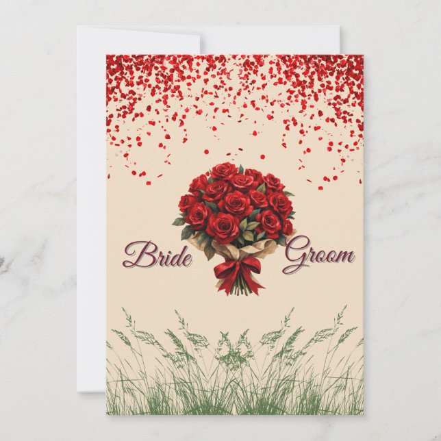 Invitación de boda de rosas rojas elegantes (Anverso)