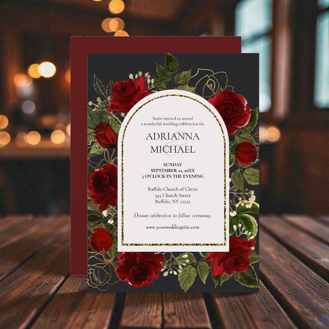 Invitación de boda de rosas rojas elegantes (Subido por el creador)