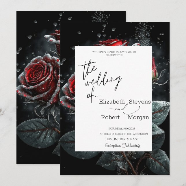 Invitación de boda de rosas rojas elegantes (Anverso / Reverso)