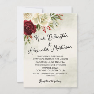 Invitación de boda de rosas rojas y blancas elegan