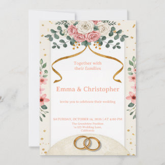 Invitación de boda de rosas rosadas elegantes