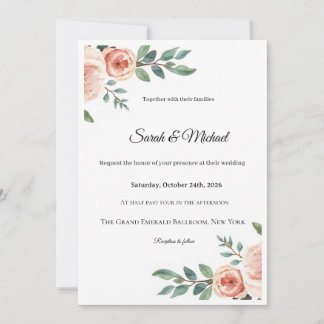 Invitación de boda de rosas rosadas elegantes acua