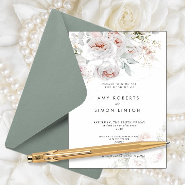 Invitación de boda de rosas rosadas en plena flora (Subido por el creador)