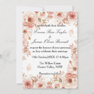 Invitación de boda de rosas rosadas florales perso
