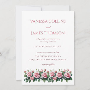 Invitación de boda de rosas rosadas pastel