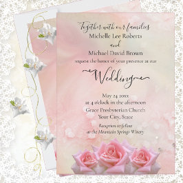 Invitación de boda de rosas rosadas perfectas