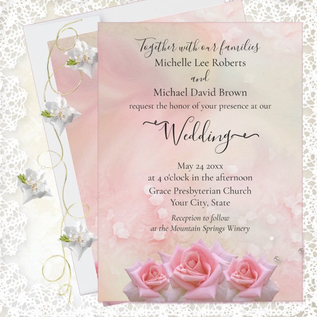Invitación de boda de rosas rosadas perfectas (Subido por el creador)