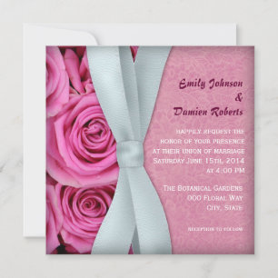 Invitación de boda de rosas rosadas y encaje