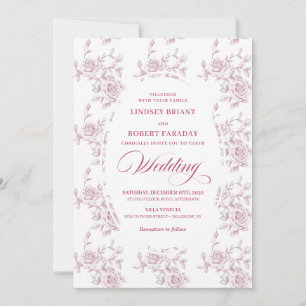 Invitación de boda de rosas Toile Clásicas Frances