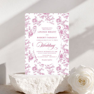 Invitación de boda de rosas toile de Jouy rosa pol