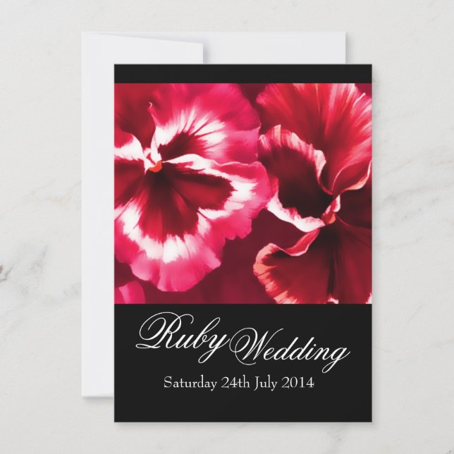 Invitación de boda de rubí 40º negro blanco y rojo (Anverso)