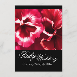 Invitación de boda de rubí 40º negro blanco y rojo