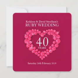 Invitación de boda de rubí corazón 40 años fiesta