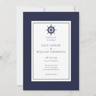 Invitación de boda de rueda de barco náutico azul 