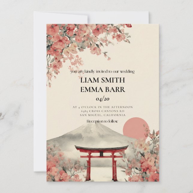 Invitación de boda de Sakura Japonesa (Anverso)
