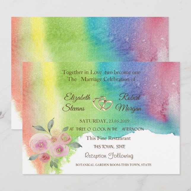 Invitación de boda de salpicadura de acuarela, flo (Anverso / Reverso)
