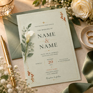 Invitación de boda de salvia y terracota