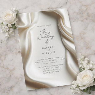 Invitación de boda de satén blanco elegante