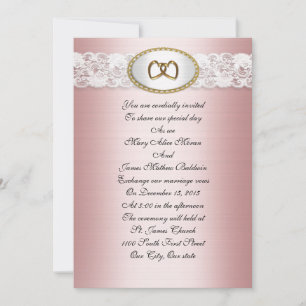 Invitación de boda de satén y encaje Rosa