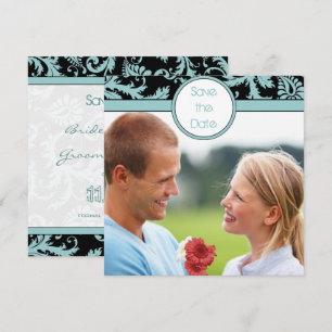Invitación de boda de seda azul aqua sobre negro