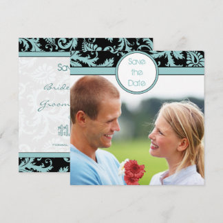 Invitación de boda de seda azul aqua sobre negro