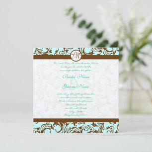 Invitación de boda de seda azul claro damasco marr