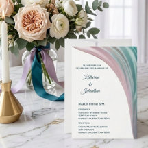 Invitación de boda de seda azul verde y rubor