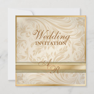 Invitación de boda de seda dorada de champán forma