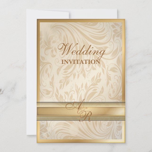 Invitación de boda de seda dorada de champán forma (Anverso)