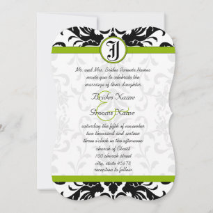 Invitación de boda de seda verde manzana y negra