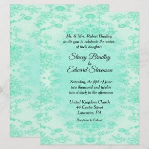 Invitación de boda de seda verde menta