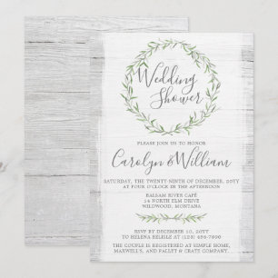 Invitación de boda de shower con corona de madera