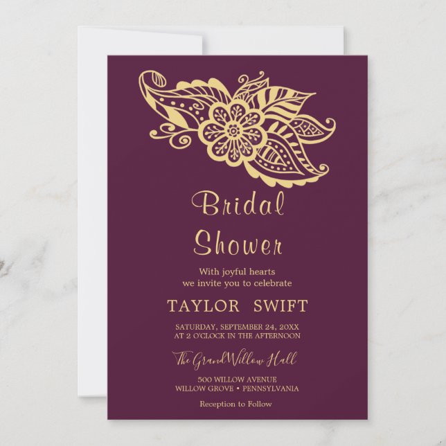 Invitación de boda de shower de estilo indio de ca (Anverso)