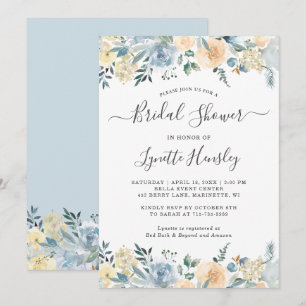 Invitación de boda de shower floral azul vainilla