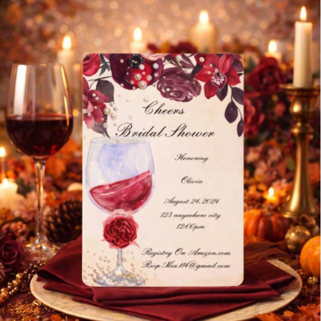 invitación de boda de shower floral borgoña (Subido por el creador)