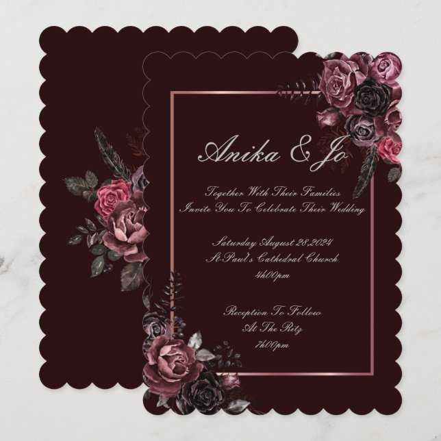 Invitación de boda de shower floral de Borgoña (Anverso / Reverso)