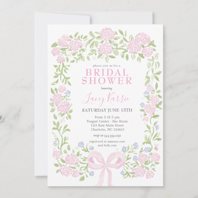 Invitación de boda de shower floral rosa (Anverso)