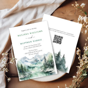 Invitación de Boda de Silueta de Montaña con Códig