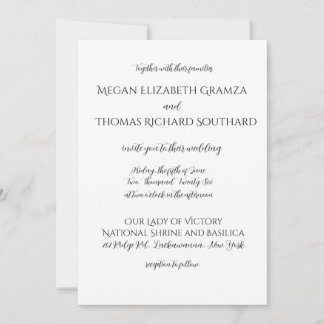 Invitación de boda de simplicidad elegante en blan