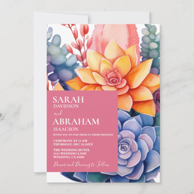 Invitación de boda de suculentas (Anverso)