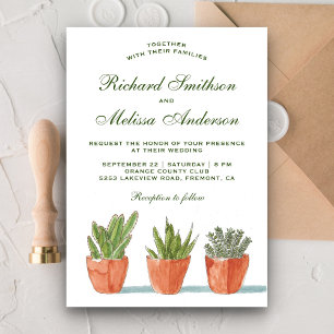 Invitación de boda de suculentas con acuarela verd