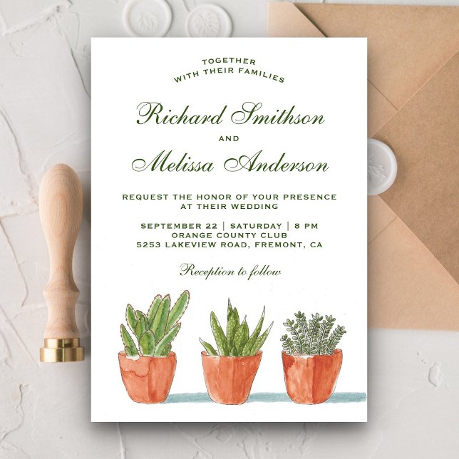 Invitación de boda de suculentas con acuarela verd (Subido por el creador)