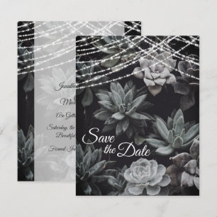 Invitación de boda de suculentas y luces para guar