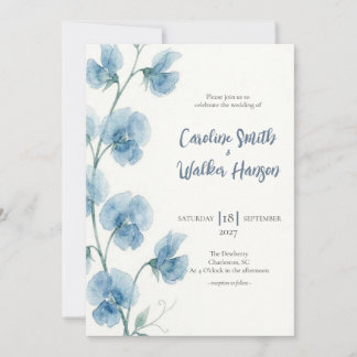 Invitación de boda de Sweet Pea acuarela azul