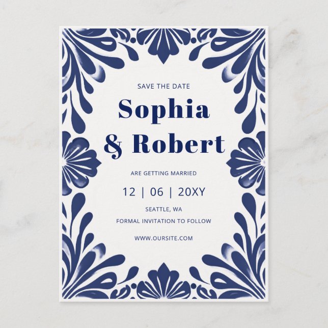 Invitación de Boda de Talavera Azul de la Marina M (Anverso)