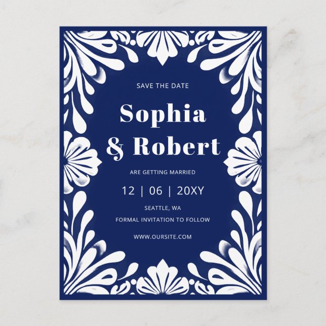 Invitación de Boda de Talavera Azul de la Marina M (Anverso)
