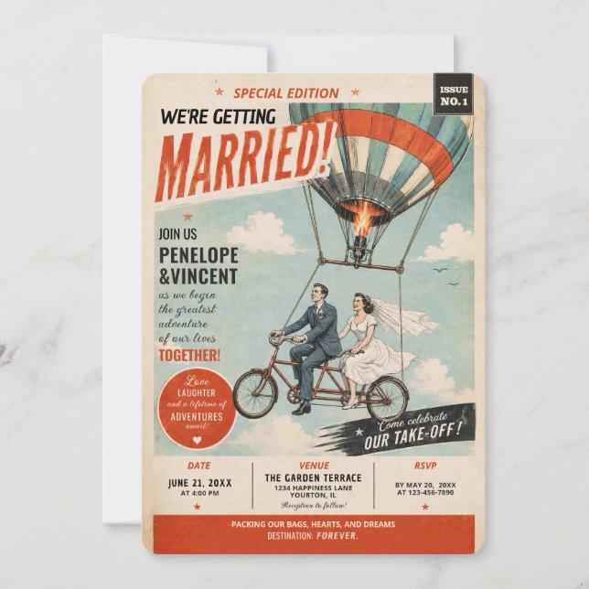 Invitación de Boda de Tandem Flight Gazette (Anverso)