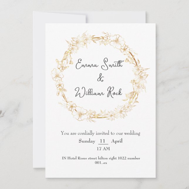 Invitación de boda de tarjeta beige y blanca (Anverso)
